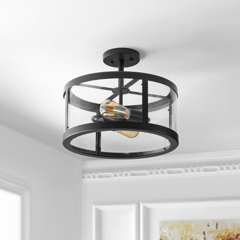 Maurier 2-Light 15" Iron/Glass Modern LED Flush Mount
