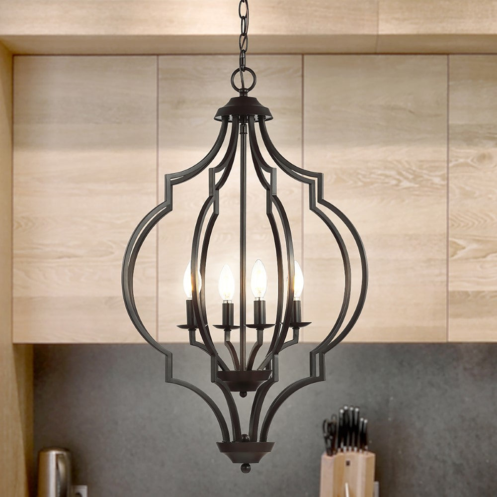 Wharton 4-Light 19" Iron Adjustable Ogee Lantern LED Pendant