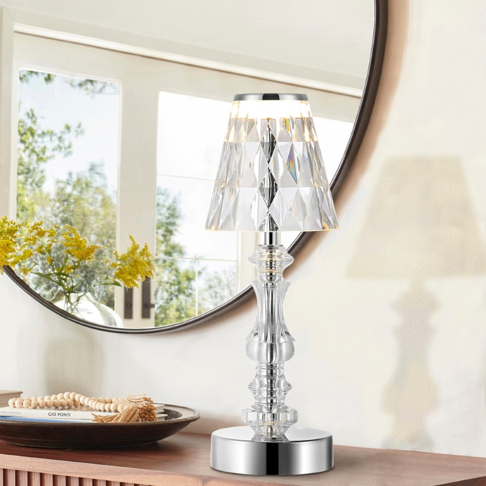 Clearance Diamond 12.75" Bohemian Classic Acrylic Rechargeable Integrated LED Table Lamp