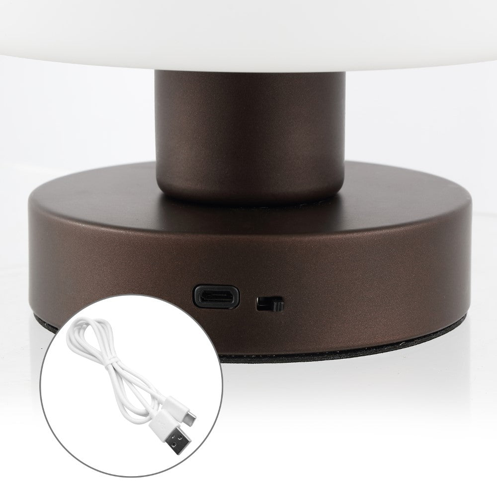 Modern mushroom 5.75" Bohemian Farmhouse Iron Rechargeable Integrated LED Table Lamp