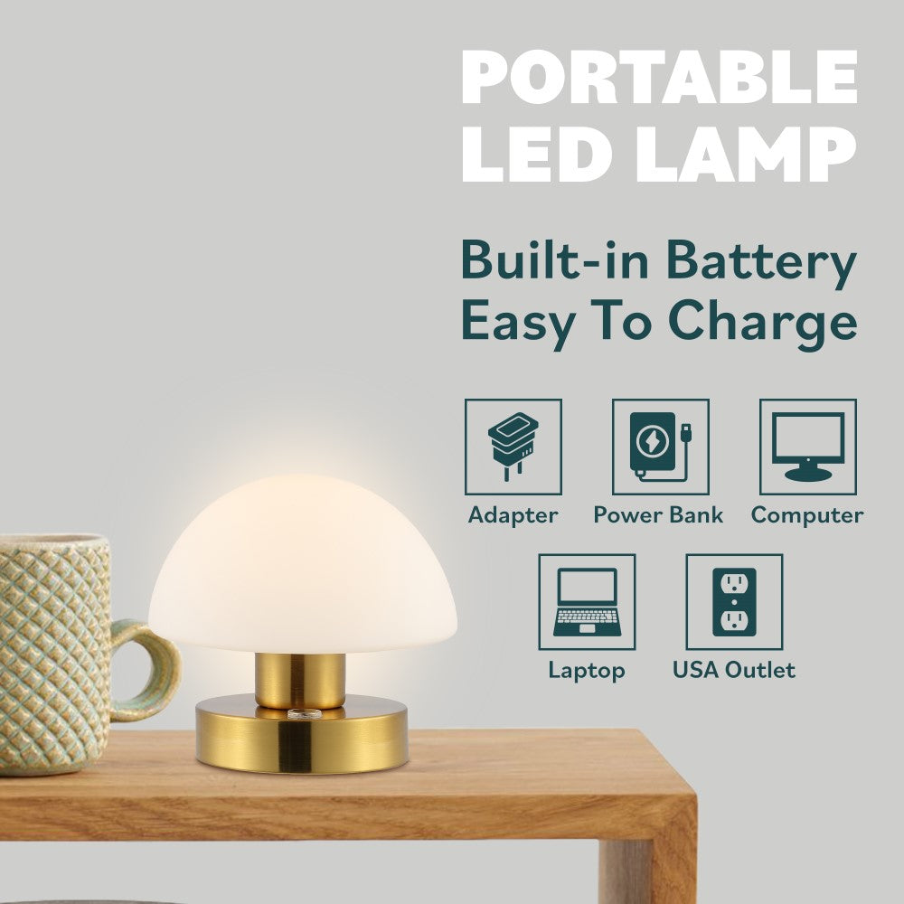 Modern mushroom 5.75" Bohemian Farmhouse Iron Rechargeable Integrated LED Table Lamp
