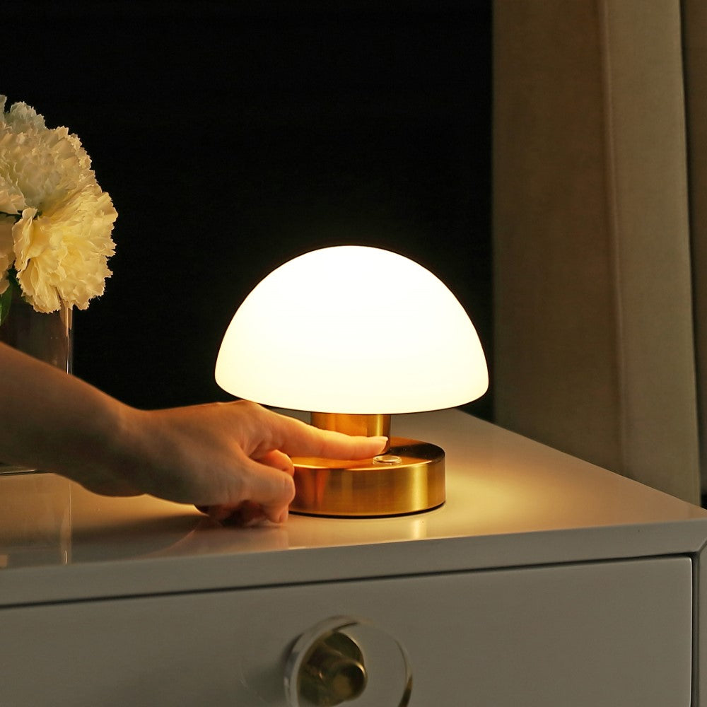 Modern mushroom 5.75" Bohemian Farmhouse Iron Rechargeable Integrated LED Table Lamp