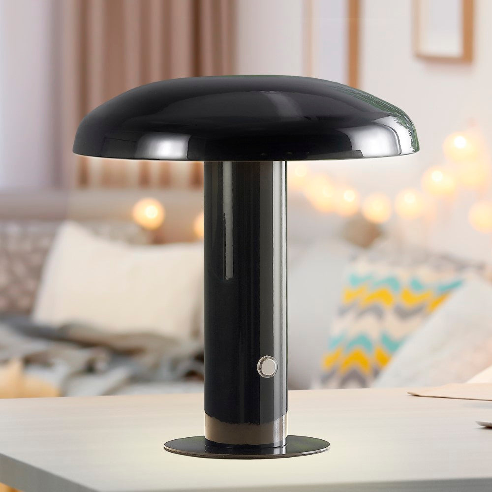 The Kasr Contemporary Bohemian Rechargeable/Cordless Iron Integrated LED Mushroom Table Lamp