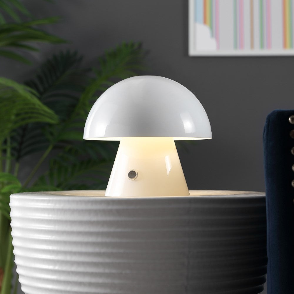 Porcini Contemporary Bohemian Rechargeable/Cordless Iron Integrated LED Mushroom Table Lamp