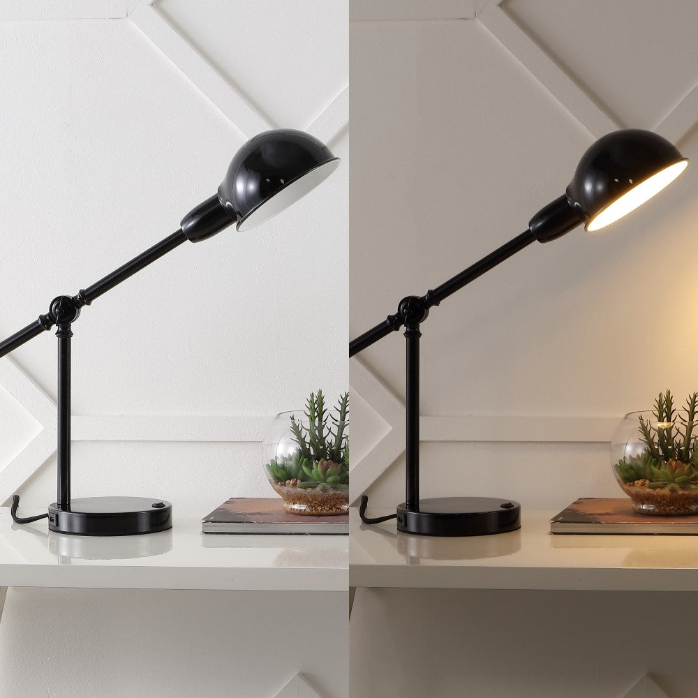 Liam 20.25" Vintage Industrial Iron Adjustable Dome Shade LED Task Lamp with USB Charging Port