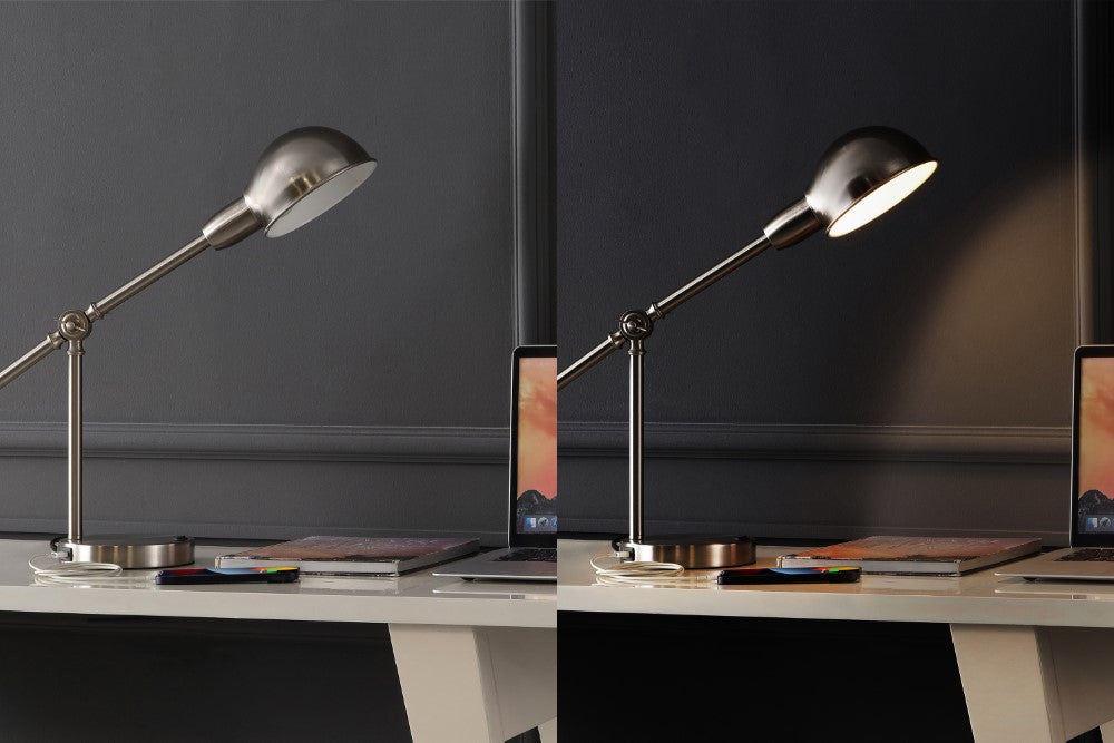 Liam 20.25" Vintage Industrial Iron Adjustable Dome Shade LED Task Lamp with USB Charging Port