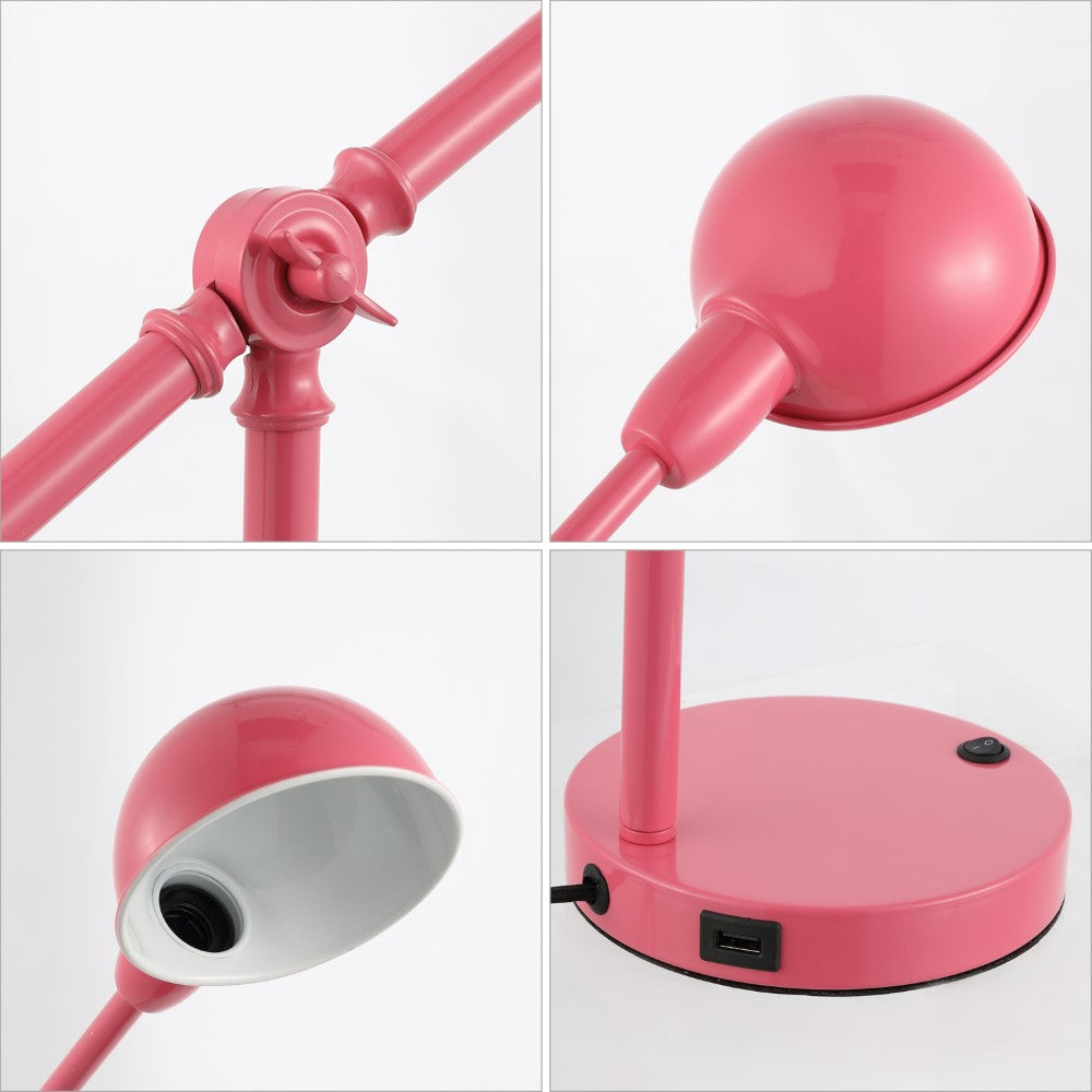 Liam 20.25" Vintage Industrial Iron Adjustable Dome Shade LED Task Lamp with USB Charging Port