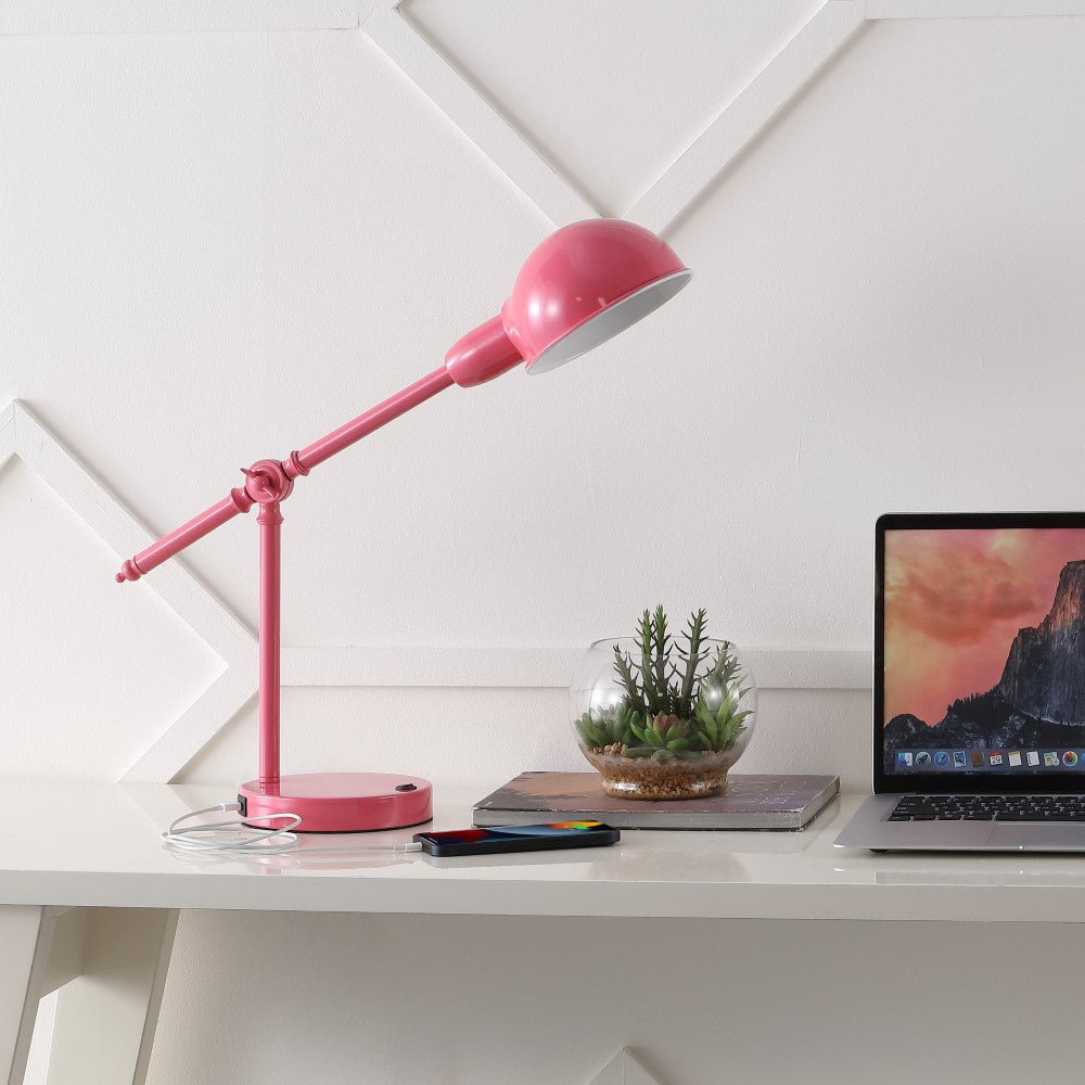 Liam 20.25" Vintage Industrial Iron Adjustable Dome Shade LED Task Lamp with USB Charging Port