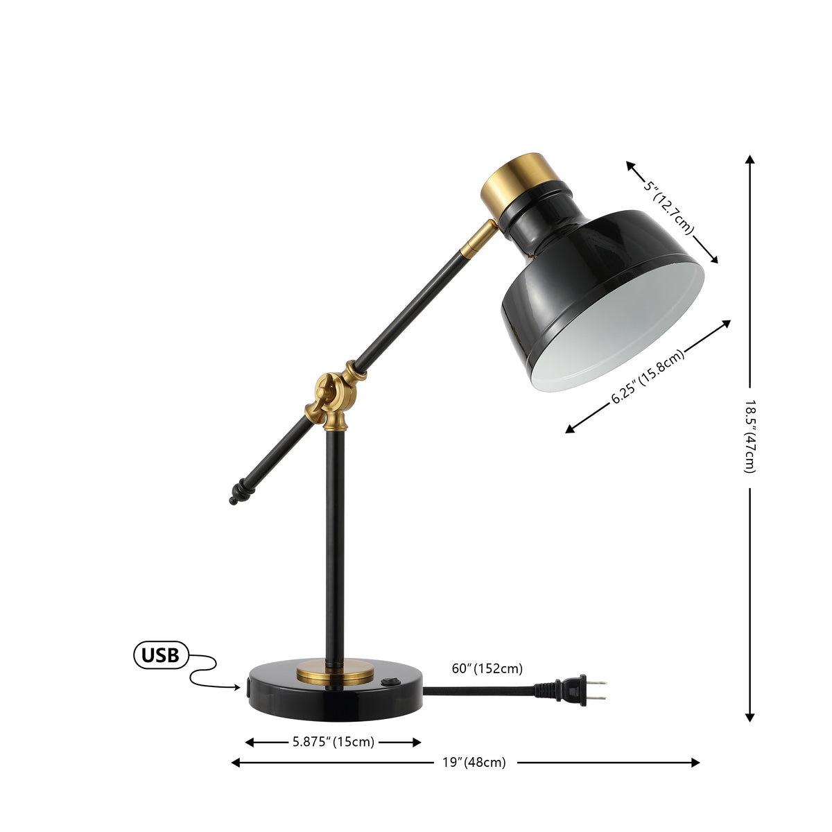 Charles 18.5" Classic Farmhouse Adjustable Cantilever LED Task Lamp with USB Charging Port