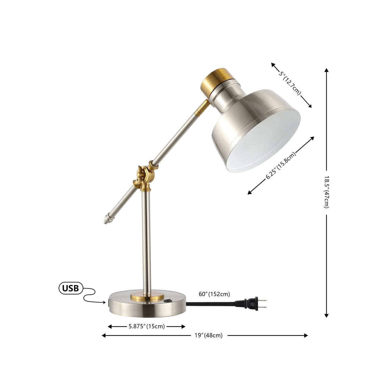 Charles 18.5" Classic Farmhouse Adjustable Cantilever LED Task Lamp with USB Charging Port