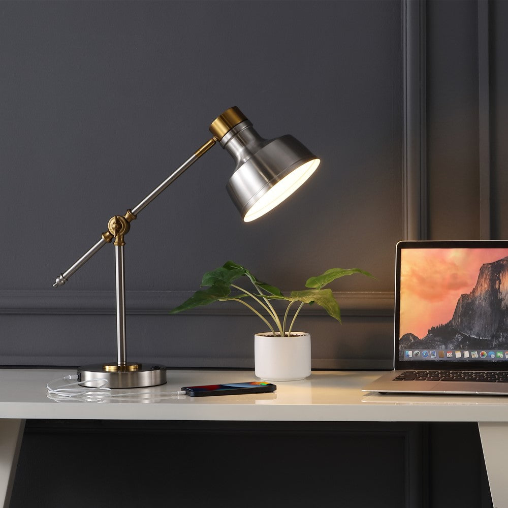 Charles 18.5" Classic Farmhouse Adjustable Cantilever LED Task Lamp with USB Charging Port