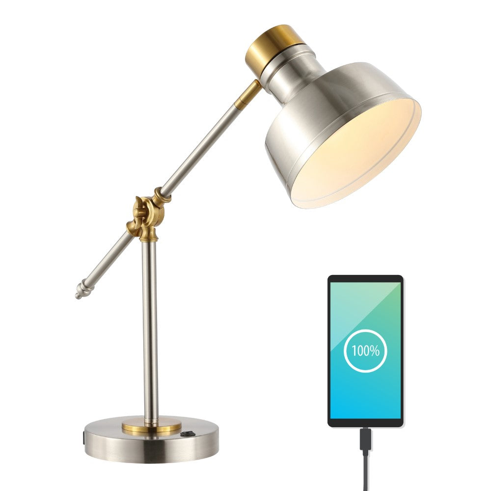Charles 18.5" Classic Farmhouse Adjustable Cantilever LED Task Lamp with USB Charging Port