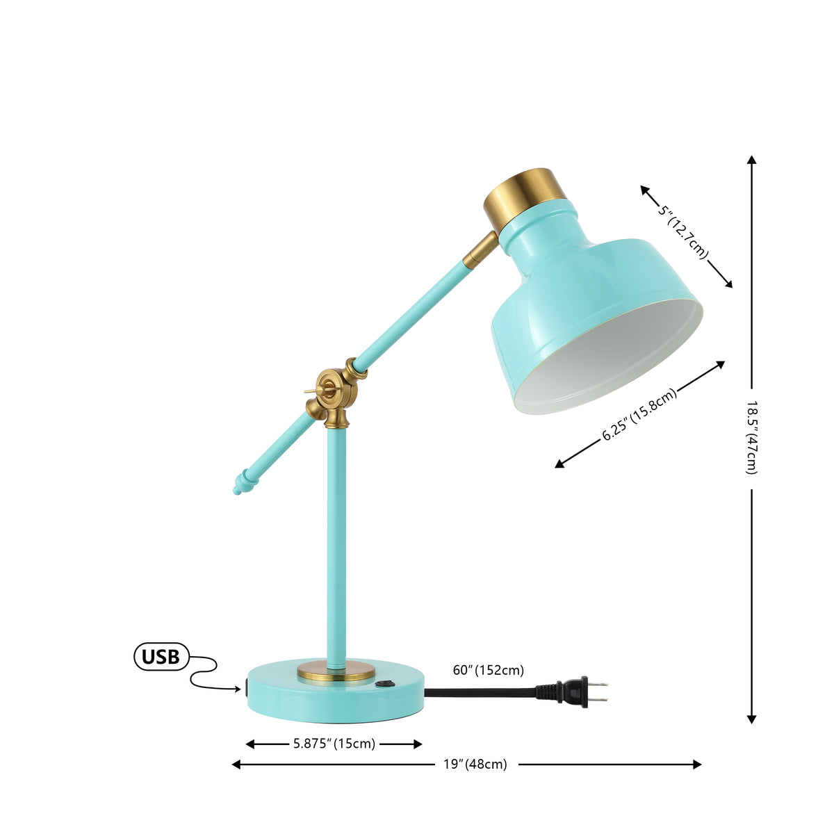 Charles 18.5" Classic Farmhouse Adjustable Cantilever LED Task Lamp with USB Charging Port