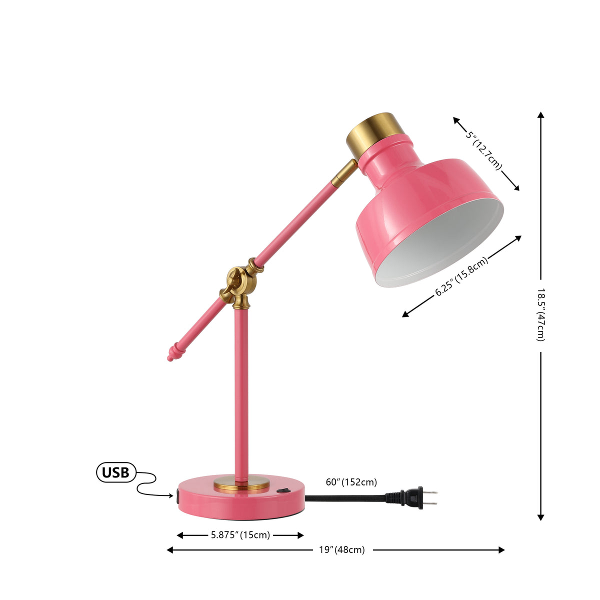Charles 18.5" Classic Farmhouse Adjustable Cantilever LED Task Lamp with USB Charging Port