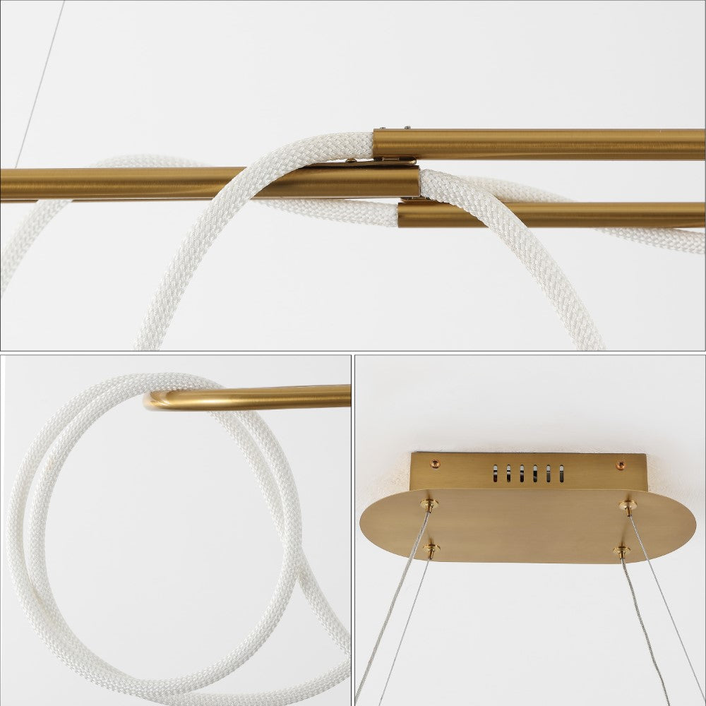 Lisette 59" Contemporary Minimalist 360 Adjustable Silicone Rope/Metal Dimmable Integrated LED Chandelier