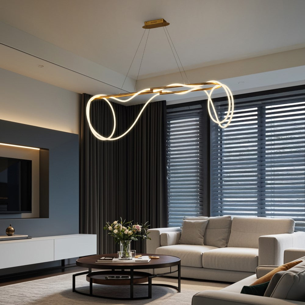 Lisette 59" Contemporary Minimalist 360 Adjustable Silicone Rope/Metal Dimmable Integrated LED Chandelier