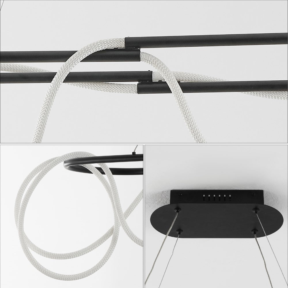 Lisette 59" Contemporary Minimalist 360 Adjustable Silicone Rope/Metal Dimmable Integrated LED Chandelier