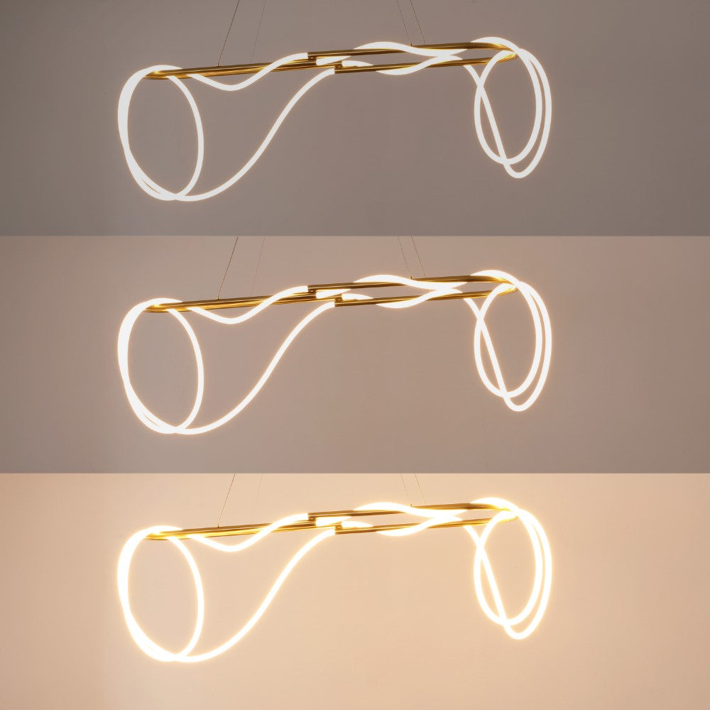 Lisette 59" Contemporary Minimalist 360 Adjustable Silicone Rope/Metal Dimmable Integrated LED Chandelier