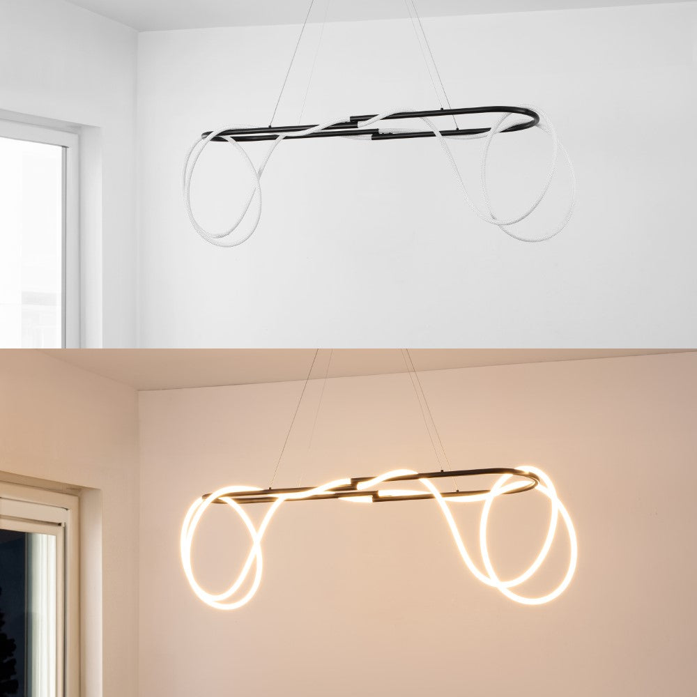 Lisette 59" Contemporary Minimalist 360 Adjustable Silicone Rope/Metal Dimmable Integrated LED Chandelier