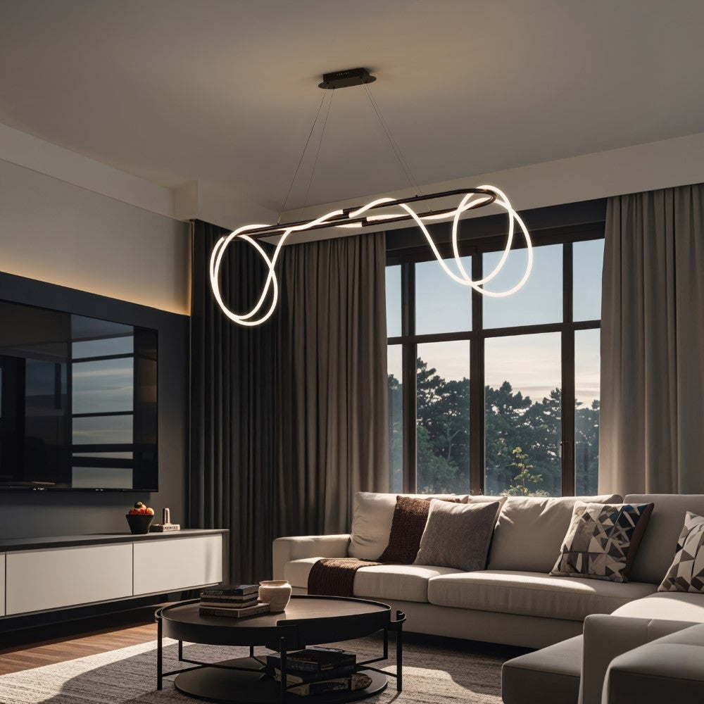 Lisette 59" Contemporary Minimalist 360 Adjustable Silicone Rope/Metal Dimmable Integrated LED Chandelier
