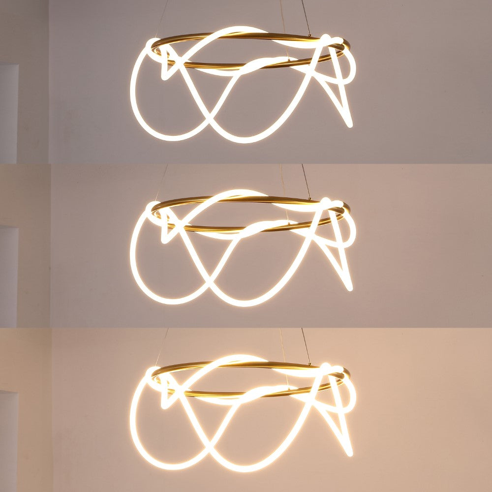 Riya 25" Contemporary Minimalist 360 Adjustable Silicone Neon Rope Dimmable Integrated LED Chandelier