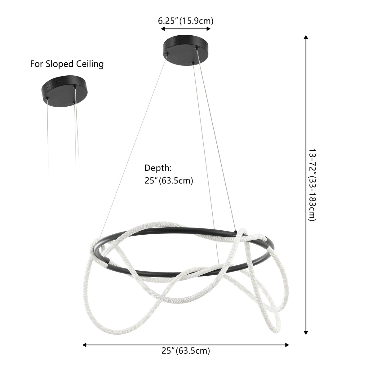 Riya 25" Contemporary Minimalist 360 Adjustable Silicone Neon Rope Dimmable Integrated LED Chandelier