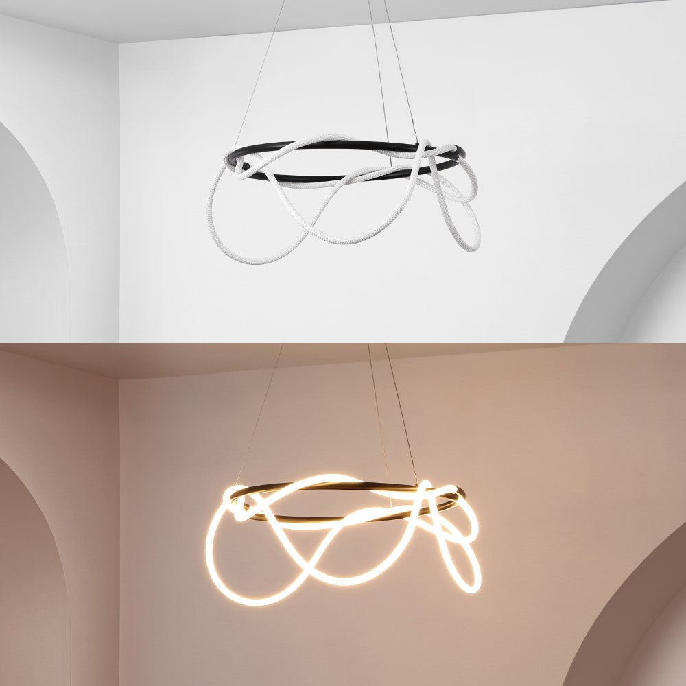 Riya 25" Contemporary Minimalist 360 Adjustable Silicone Neon Rope Dimmable Integrated LED Chandelier