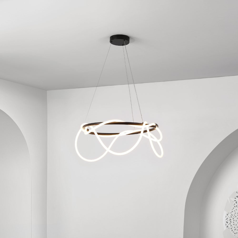 Riya 25" Contemporary Minimalist 360 Adjustable Silicone Neon Rope Dimmable Integrated LED Chandelier