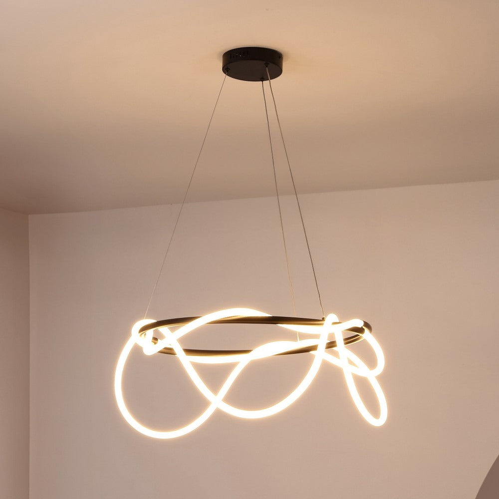 Riya 25" Contemporary Minimalist 360 Adjustable Silicone Neon Rope Dimmable Integrated LED Chandelier