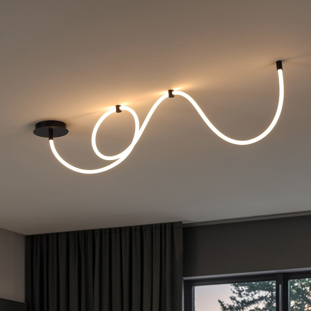 Serafina 55" Contemporary Minimalist 360 Adjustable Silicone Neon Rope Dimmable Linear Integrated LED Flush Mount