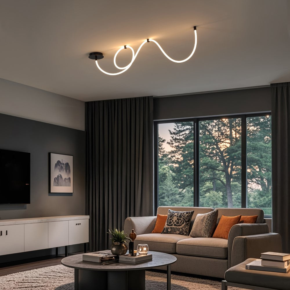 Serafina 55" Contemporary Minimalist 360 Adjustable Silicone Neon Rope Dimmable Linear Integrated LED Flush Mount
