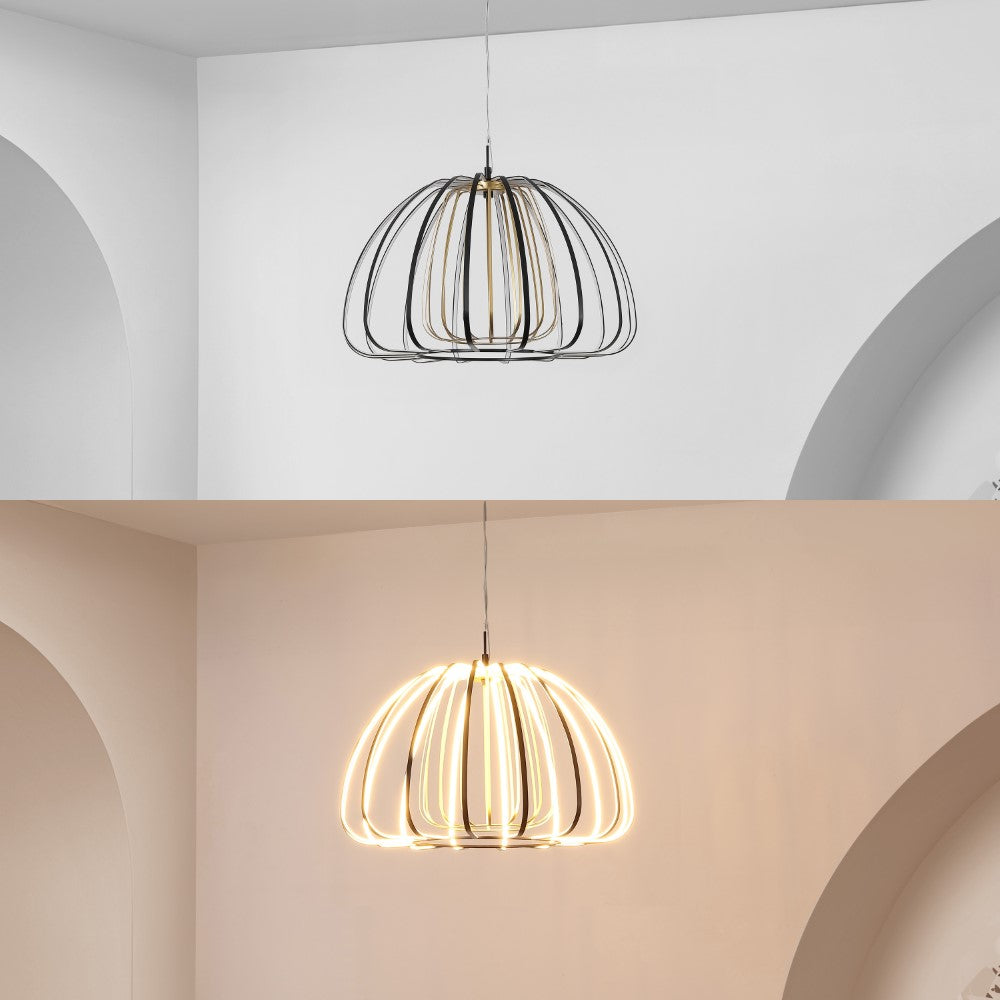 Gigi Modern Glam Metal Adjustable Dimmable Stripe Cage Integrated LED Pendant