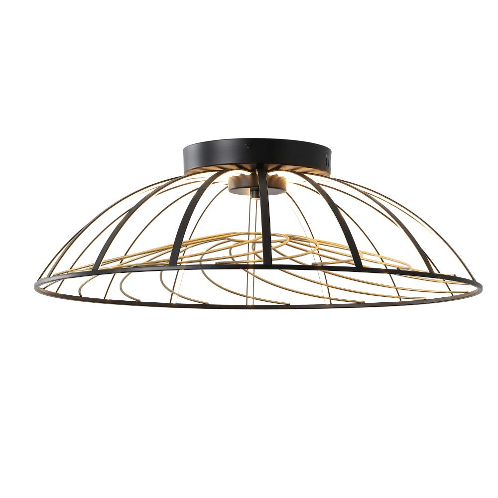 Ambros 23.5" Modern Industrial Metal Dimmable Stripe Half-Cage Integrated LED Flush Mount