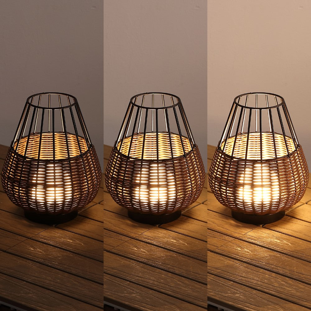 Lyra 10" Modern Rustic Decorative Indoor/Outdoor Faux Wicker Rechargeable/Cordless Dimmable Integrated LED Table Lamp, Set of 2