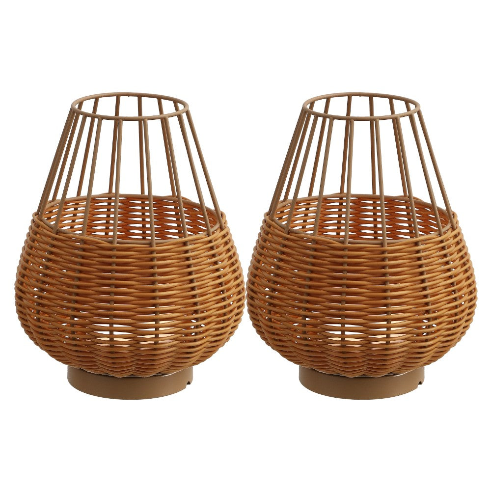 Lyra 10" Modern Rustic Decorative Indoor/Outdoor Faux Wicker Rechargeable/Cordless Dimmable Integrated LED Table Lamp, Set of 2