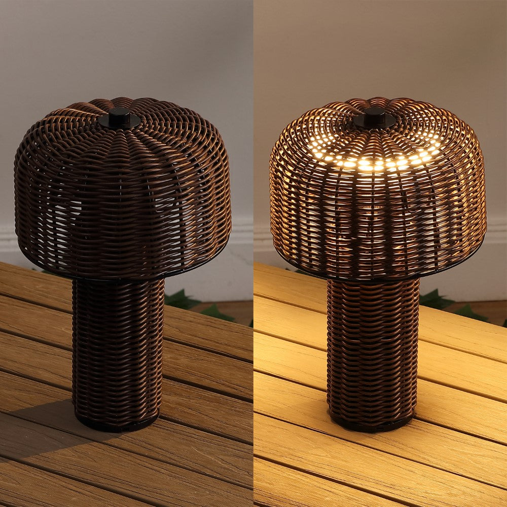 Eagle 10" Modern Scandinavian Indoor/Outdoor Faux Wicker Rechargeable/Cordless Dimmable Integrated LED Table Lamp, Set of 2