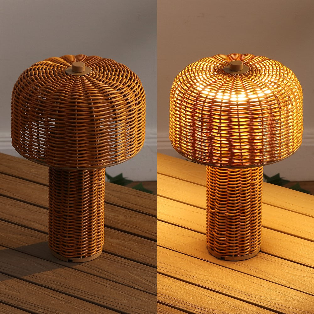 Eagle 10" Modern Scandinavian Indoor/Outdoor Faux Wicker Rechargeable/Cordless Dimmable Integrated LED Table Lamp, Set of 2