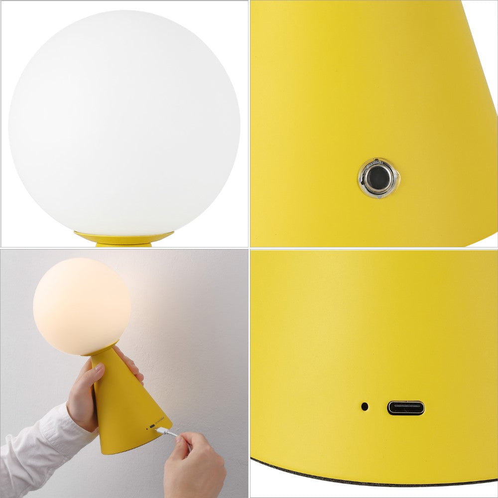 Helios 11.75" Modern Minimalist Globe Rechargeable/Cordless Dimmable Integrated LED Table Lamp with Touch Sensor Set 2