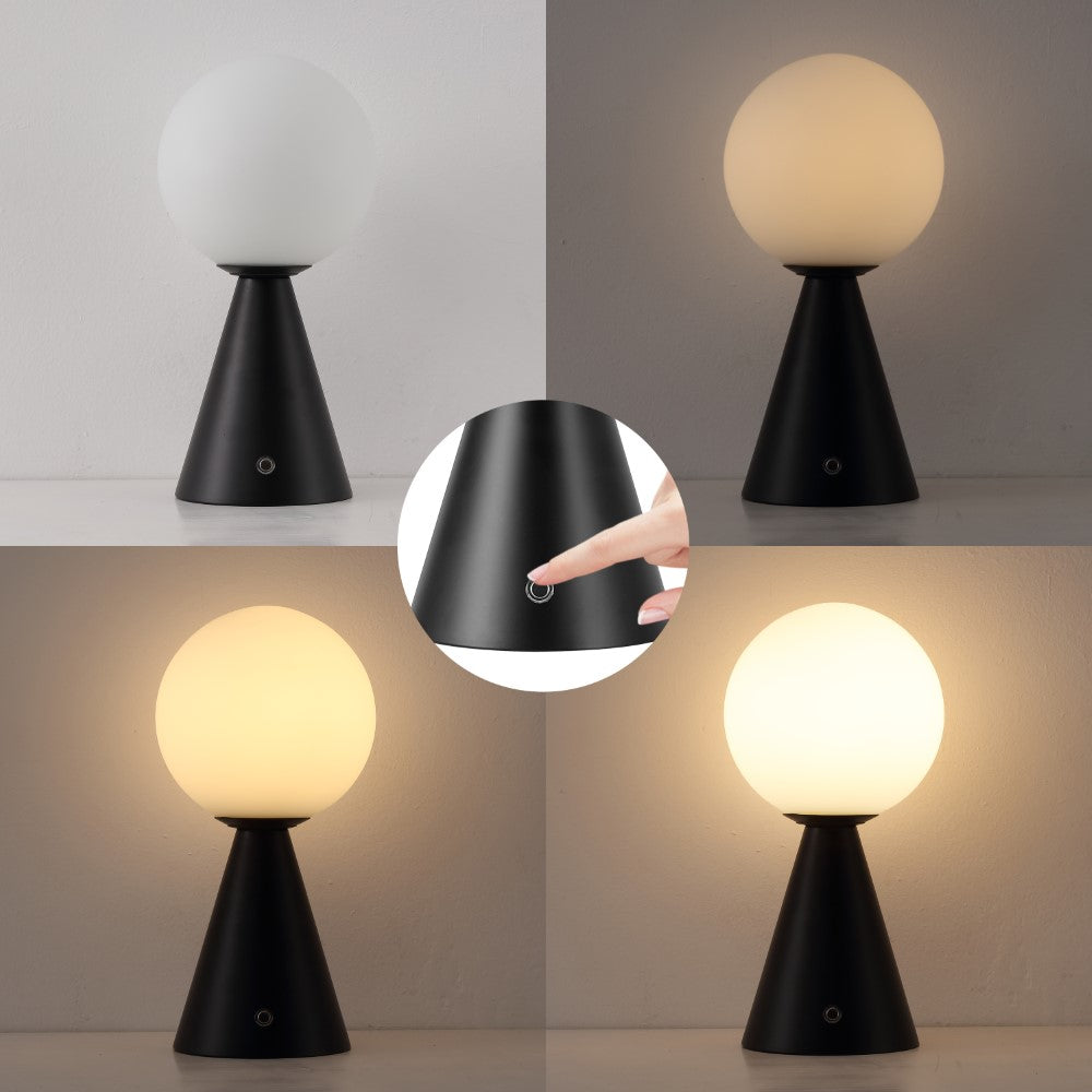 Helios 11.75" Modern Minimalist Globe Rechargeable/Cordless Dimmable Integrated LED Table Lamp with Touch Sensor Set 2