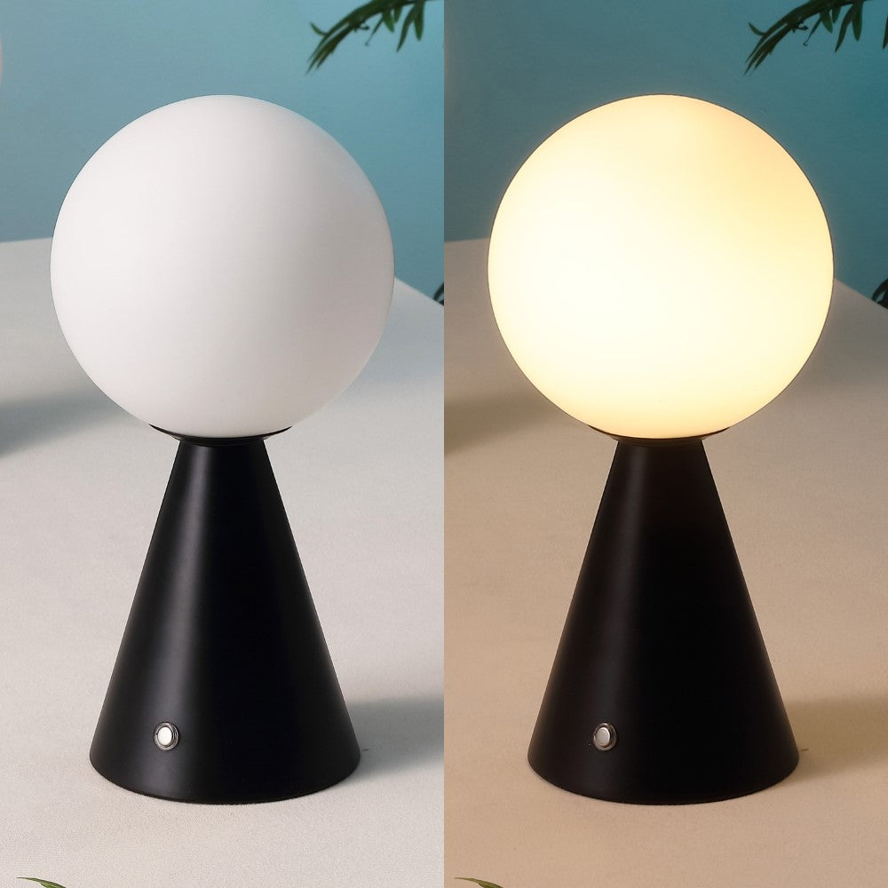 Helios 11.75" Modern Minimalist Globe Rechargeable/Cordless Dimmable Integrated LED Table Lamp with Touch Sensor Set 2