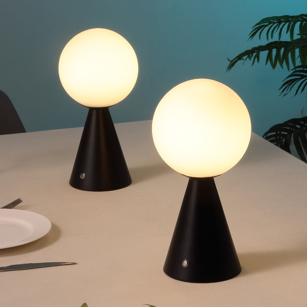 Helios 11.75" Modern Minimalist Globe Rechargeable/Cordless Dimmable Integrated LED Table Lamp with Touch Sensor Set 2