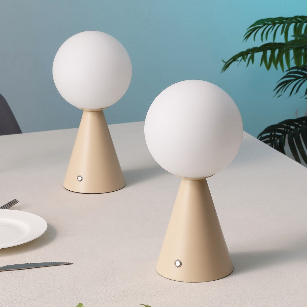 Helios 11.75" Modern Minimalist Globe Rechargeable/Cordless Dimmable Integrated LED Table Lamp with Touch Sensor Set 2