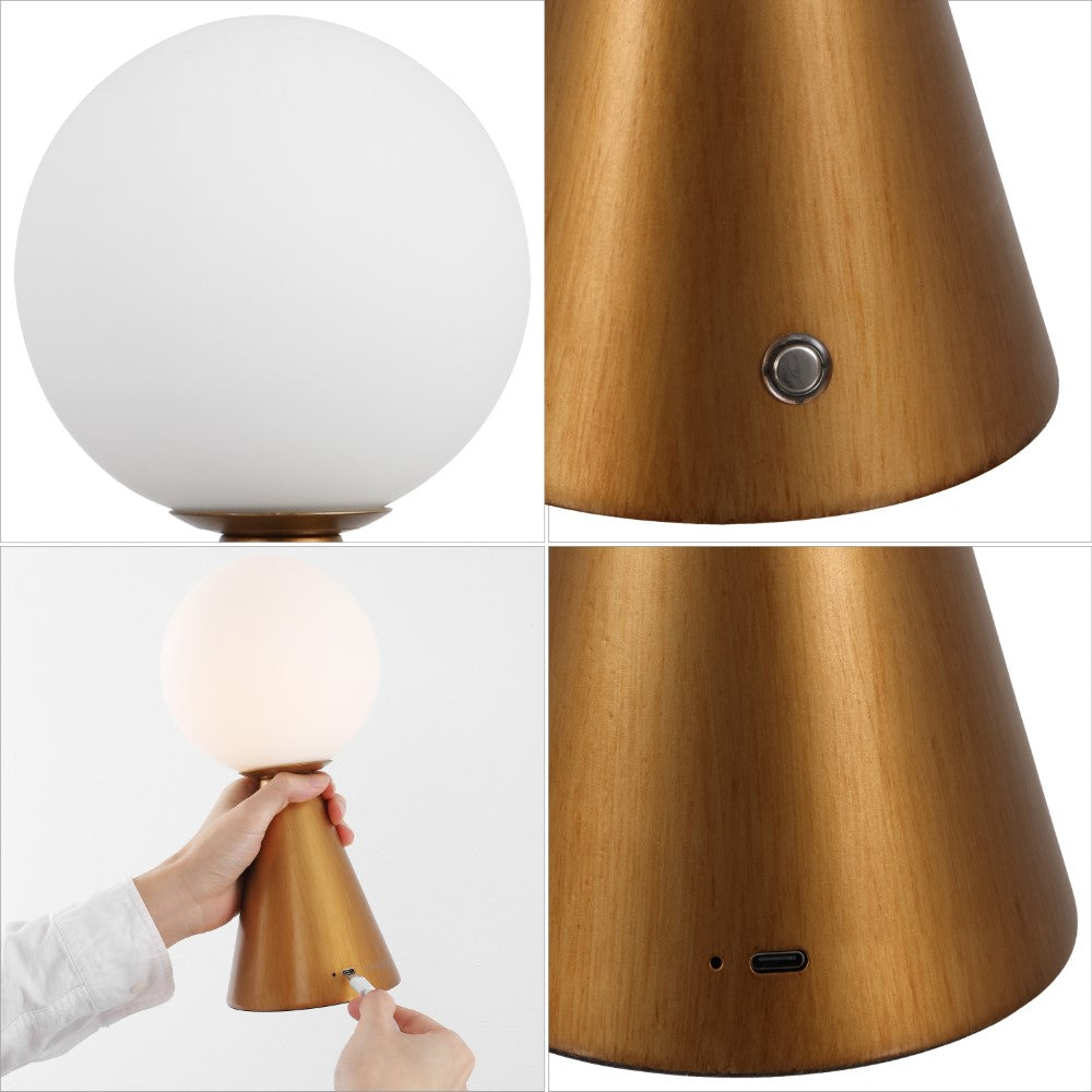 Helios 11.75" Modern Minimalist Globe Rechargeable/Cordless Dimmable Integrated LED Table Lamp with Touch Sensor Set 2