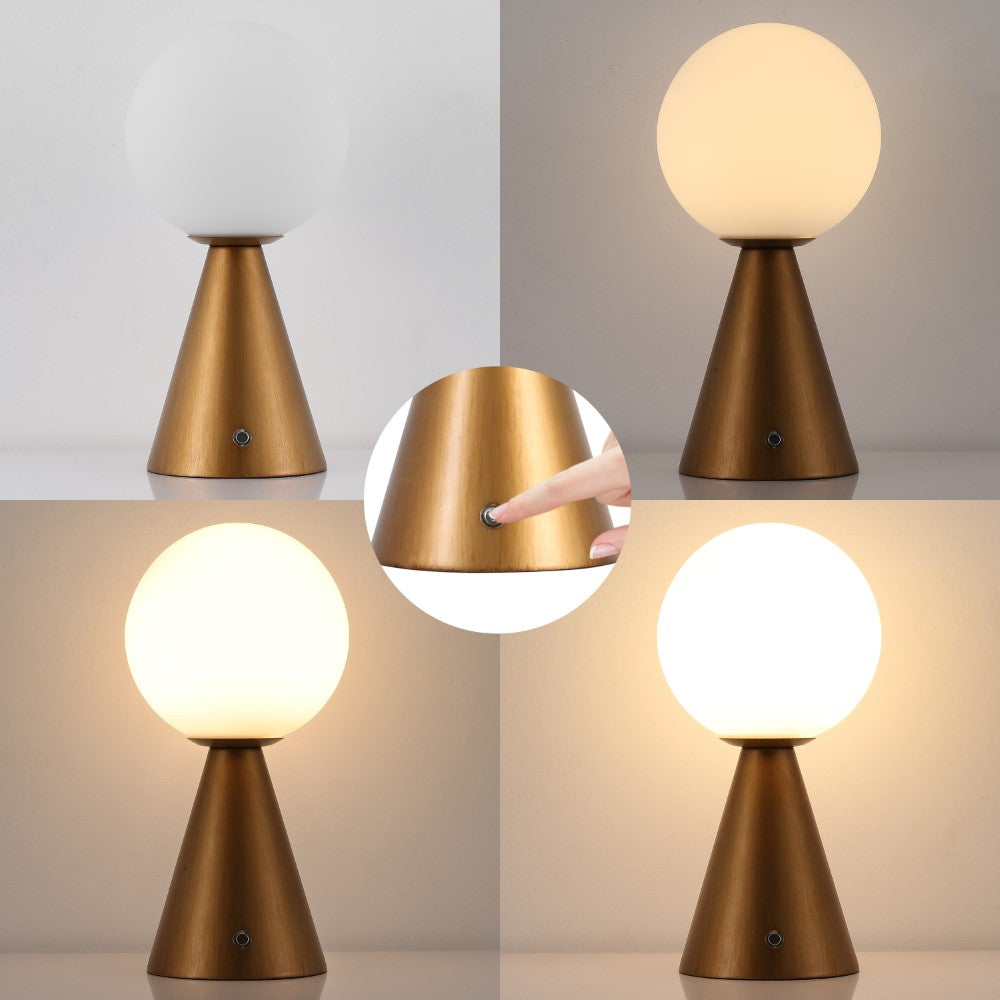 Helios 11.75" Modern Minimalist Globe Rechargeable/Cordless Dimmable Integrated LED Table Lamp with Touch Sensor Set 2
