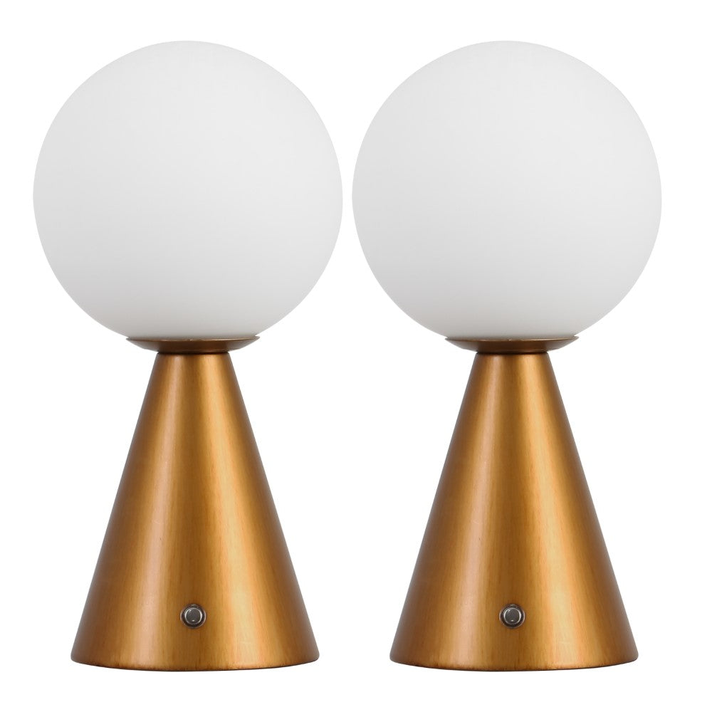 Helios 11.75" Modern Minimalist Globe Rechargeable/Cordless Dimmable Integrated LED Table Lamp with Touch Sensor Set 2