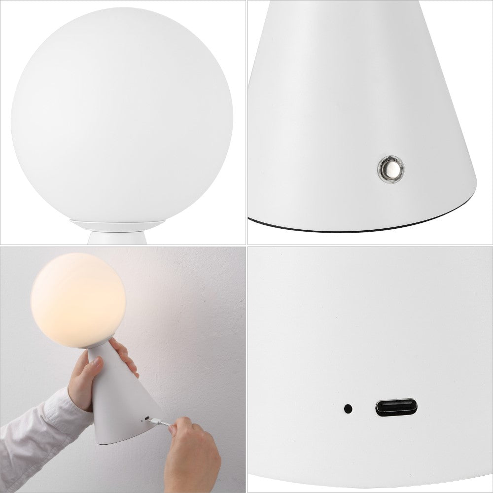 Helios 11.75" Modern Minimalist Globe Rechargeable/Cordless Dimmable Integrated LED Table Lamp with Touch Sensor Set 2