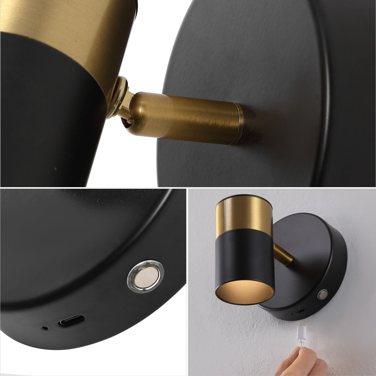Hawk 6" 1-Light Modern Adjustable Head Integrated Dimmable LED Rechargeable Wall Spotlight with Touch Sensor