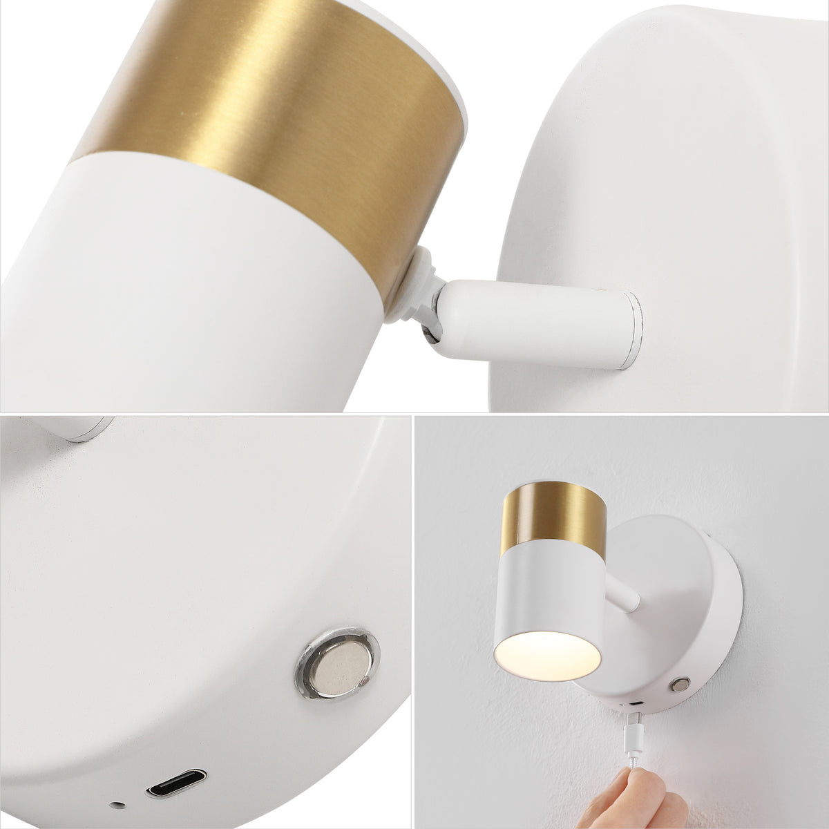 Hawk 6" 1-Light Modern Adjustable Head Integrated Dimmable LED Rechargeable Wall Spotlight with Touch Sensor