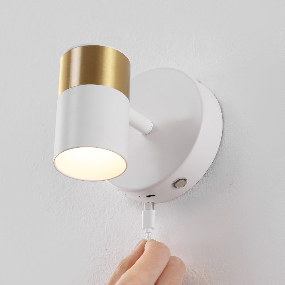 Hawk 6" 1-Light Modern Adjustable Head Integrated Dimmable LED Rechargeable Wall Spotlight with Touch Sensor