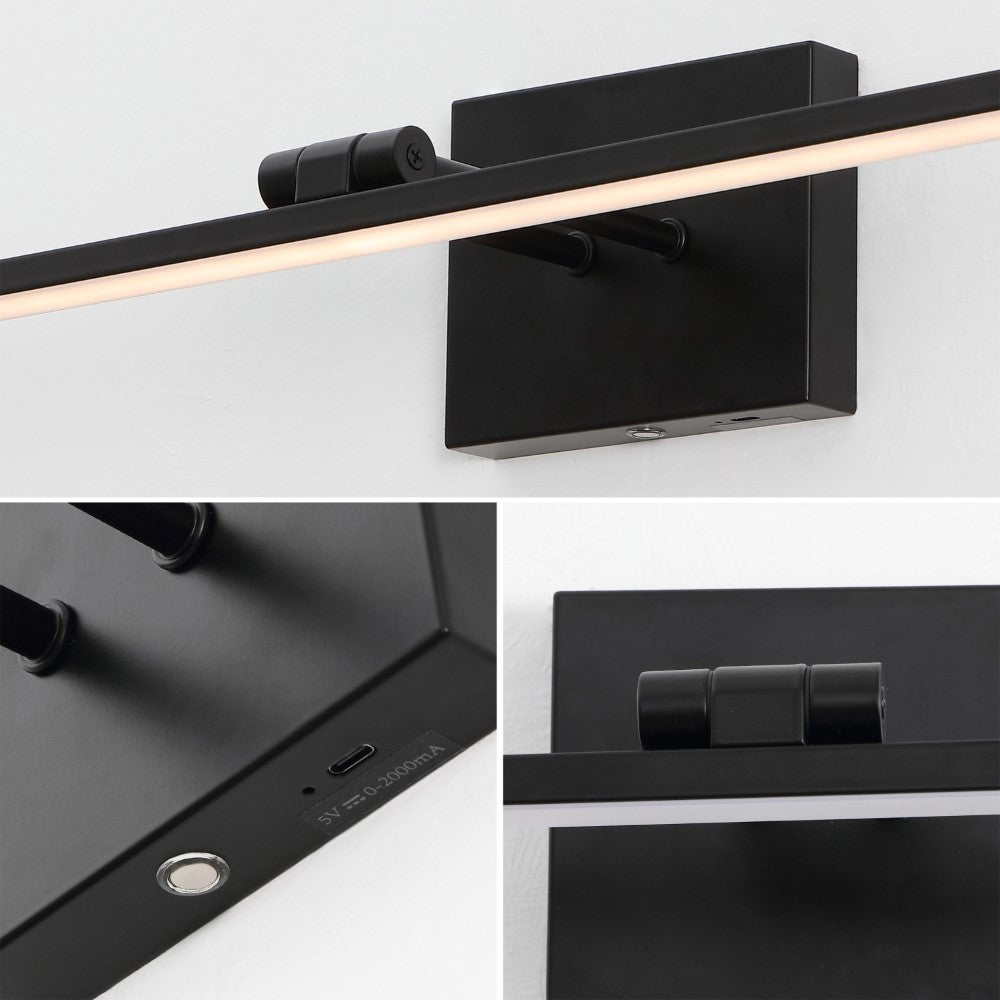 Wren 28" Modern Minimalist Swivel Integrated Dimmable LED Rechargeable Picture Light with Touch Sensor